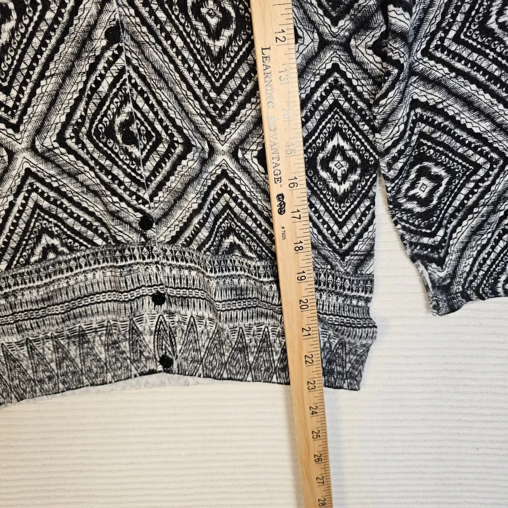 Joseph A Womens Silk Blend Geometric Diamond Ikat Cardigan Black‎ White Medium